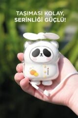 Şarjlı El Vantilatörü Panda Figürlü Taşınabilir Mini Masa Fanı F69 Beyaz