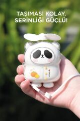 Şarjlı El Vantilatörü Panda Figürlü Taşınabilir Mini Masa Fanı F69 Beyaz