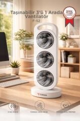 Şarjlı Masaüstü Vantilatör 3 Fanlı Kule Tipi Taşınabilir Fan F52 Beyaz Siyah