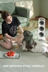 Şarjlı Masaüstü Vantilatör 3 Fanlı Kule Tipi Taşınabilir Fan F52 Beyaz Siyah