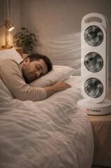 Şarjlı Masaüstü Vantilatör 3 Fanlı Kule Tipi Taşınabilir Fan F52 Beyaz Siyah