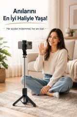 Tripod Çok Amaçlı Entegre Tripodlu Uzaktan Kumandalı Selfie Çubuğu Q21 Siyah