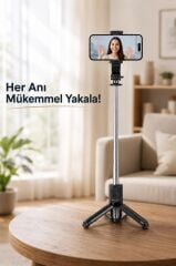 Tripod Çok Amaçlı Entegre Tripodlu Uzaktan Kumandalı Selfie Çubuğu Q21 Siyah