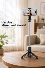 Tripod Çok Amaçlı Entegre Tripodlu Uzaktan Kumandalı Selfie Çubuğu Q21 Siyah