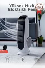 Vantilatör Kule Tipi Uzaktan Kumandalı Dijital Göstergeli Elektrikli Fan TF001 Beyaz
