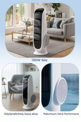 Vantilatör Kule Tipi Uzaktan Kumandalı Dijital Göstergeli Elektrikli Fan TF001 Beyaz