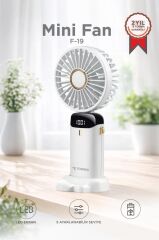Şarjlı Masaüstü Vantilatör Dijital Göstergeli 90 Derece Katlanabilir Mini Fan F19 Beyaz