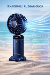 Şarjlı Masaüstü Vantilatör Dijital Göstergeli 90 Derece Katlanabilir Mini Fan F19 Yeşil