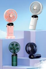 Şarjlı Masaüstü Vantilatör Dijital Göstergeli 90 Derece Katlanabilir Mini Fan F19 Yeşil