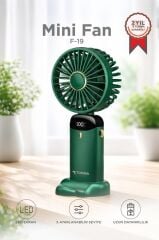 Şarjlı Masaüstü Vantilatör Dijital Göstergeli 90 Derece Katlanabilir Mini Fan F19 Yeşil
