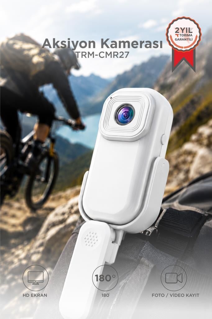 Giyilebilir Aksiyon Kamerası 1080P Hd Kayıt 140 Derece Geniş Açı Klips Tasarımlı Kamera CMR27 Beyaz