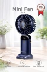 Şarjlı Masaüstü Vantilatör Dijital Göstergeli 90 Derece Katlanabilir Mini Fan F19 Lacivert