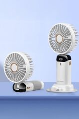 Şarjlı Masaüstü Vantilatör Dijital Göstergeli 90 Derece Katlanabilir Mini Fan F19 Lacivert