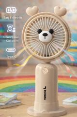 Şarjlı El Vantilatörü Masaüstü Stantlı 2 Kademeli Ayıcıklı Masa Fanı F68 Bej