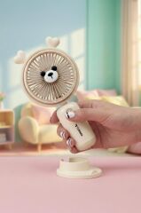 Şarjlı El Vantilatörü Masaüstü Stantlı 2 Kademeli Ayıcıklı Masa Fanı F68 Bej