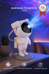 Astronot Projektör Led Galaksi Uzaktan Zamanlayıcı Kumandalı Gece Lambası LW6 Beyaz