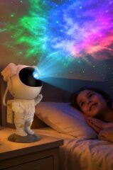 Astronot Projektör Led Galaksi Uzaktan Zamanlayıcı Kumandalı Gece Lambası LW6 Beyaz