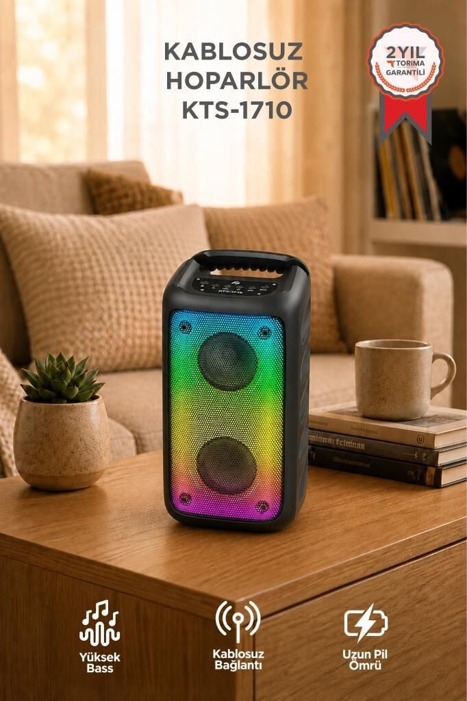 Bluetooth Hoparlör Rgb Işıklı Kablosuz Speaker KTS-1710 Siyah