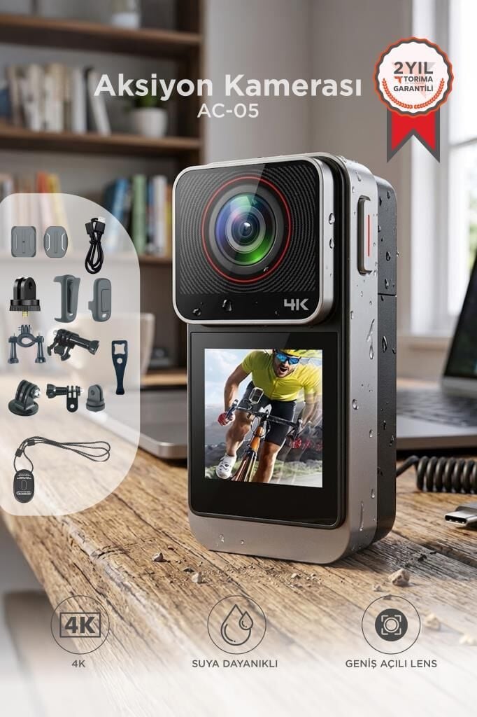 Giyilebilir Aksiyon Kamerası 4K Ultra Hd Kayıt Su Geçirmez Kamera AC05 Siyah