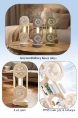 Şarjlı Masaüstü Vantilatör Çift Başlıklı 1200 Mah Işıklı Taşınabilir Masa Fanı F59 Bej