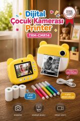 Dijital Fotoğraf Makinesi Çocuk Termal Resim Kağıt Baskılı Yazıcı Kamera Makinesi CMR14 Sarı