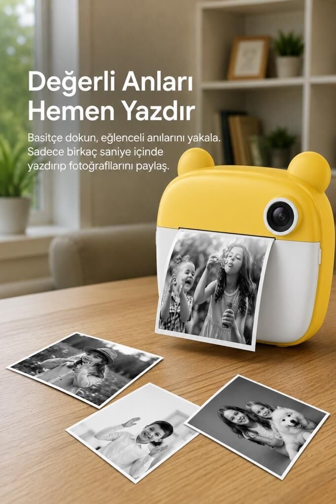 Dijital Fotoğraf Makinesi Çocuk Termal Resim Kağıt Baskılı Yazıcı Kamera Makinesi CMR14 Sarı