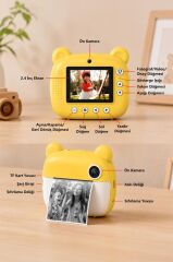 Dijital Fotoğraf Makinesi Çocuk Termal Resim Kağıt Baskılı Yazıcı Kamera Makinesi CMR14 Sarı