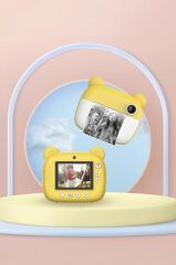 Dijital Fotoğraf Makinesi Çocuk Termal Resim Kağıt Baskılı Yazıcı Kamera Makinesi CMR14 Sarı