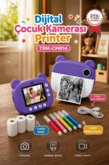 Torima Dijital Fotoğraf Makinesi Çocuk Termal Resim Kağıt Baskılı Yazıcı Kamera Makinesi CMR14 Mor