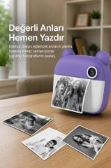 Dijital Fotoğraf Makinesi Çocuk Termal Resim Kağıt Baskılı Yazıcı Kamera Makinesi CMR14 Mor