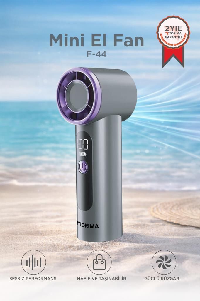 Şarjlı El Vantilatörü Dijital Göstergeli Taşınabilir Mini Fan F44 Gri