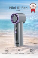 Şarjlı El Vantilatörü Dijital Göstergeli Taşınabilir Mini Fan F44 Gri