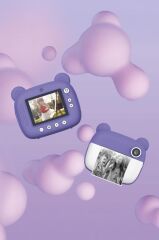 Dijital Fotoğraf Makinesi Çocuk Termal Resim Kağıt Baskılı Yazıcı Kamera Makinesi CMR14 Mor