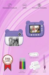 Dijital Fotoğraf Makinesi Çocuk Termal Resim Kağıt Baskılı Yazıcı Kamera Makinesi CMR14 Mor