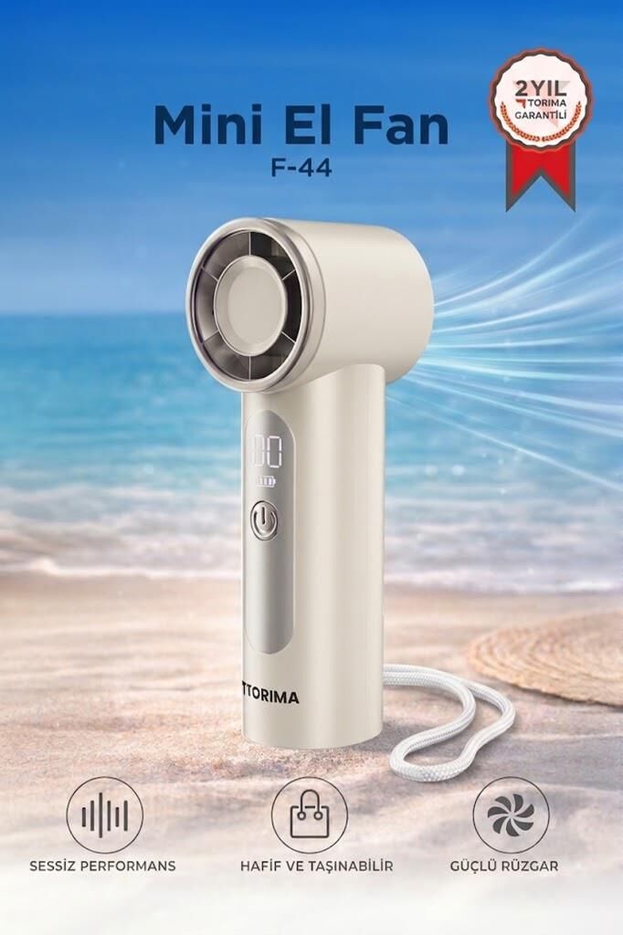 Şarjlı El Vantilatörü Dijital Göstergeli Taşınabilir Mini Fan F44 Beyaz