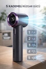 Şarjlı El Vantilatörü Dijital Göstergeli 5 Kademeli Turbo Mini Fan F46 Beyaz