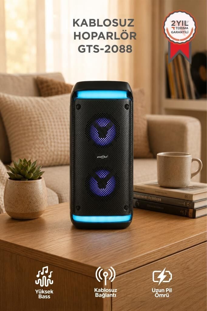 Bluetooth Hoparlör Rgb Işıklı Kablosuz Speaker GTS-2088 Siyah