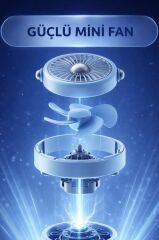 Şarjlı El Vantilatörü Boyun Askılı 3 Kademeli Mini Taşınabilir Fan F71 Mavi