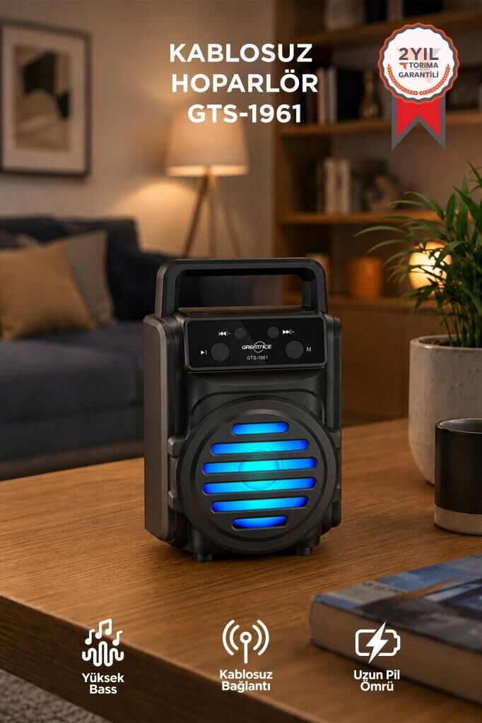 Bluetooth Hoparlör Rgb Işıklı Kablosuz Speaker GTS-1961 Siyah