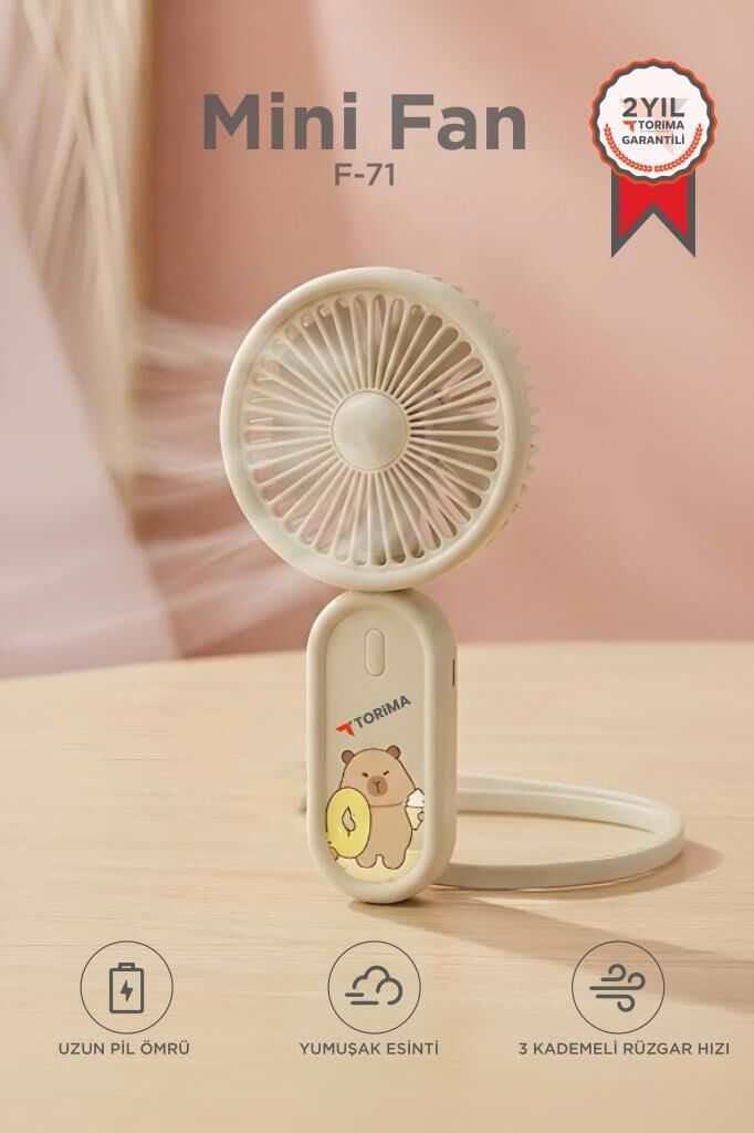 Şarjlı El Vantilatörü Boyun Askılı 3 Kademeli Mini Taşınabilir Fan F71 Kahverengi