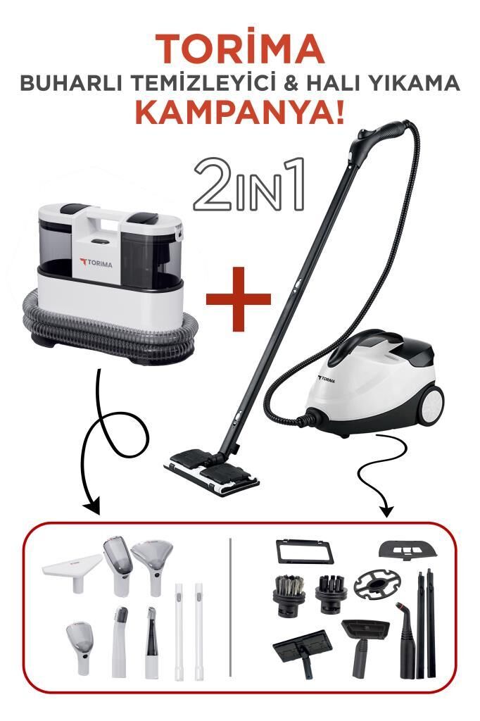 Torima CX002B Koltuk ve Halı Yıkama Makinesi + CB-08C Çok Fonksiyonlu Buharlı Temizleyici