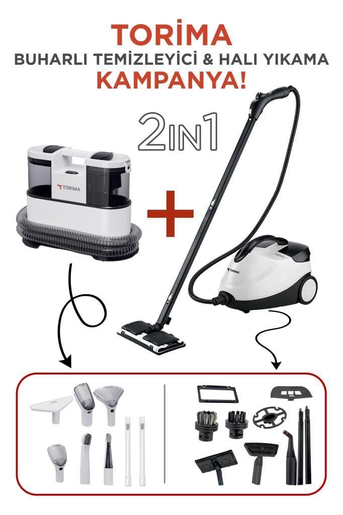 Torima CX002B Koltuk ve Halı Yıkama Makinesi + CB-08C Çok Fonksiyonlu Buharlı Temizleyici