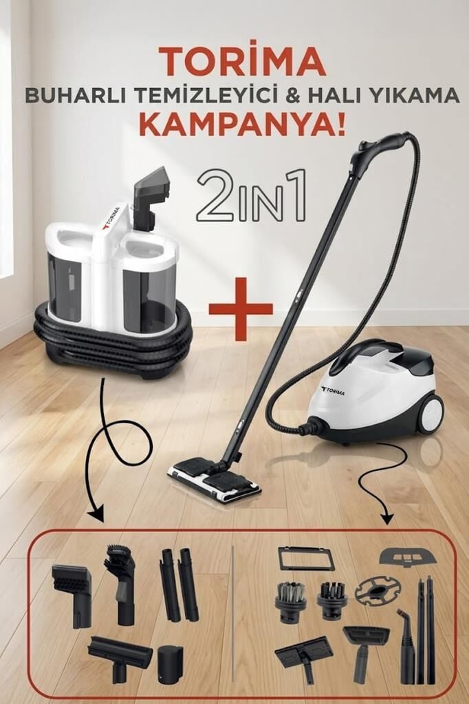 Buharlı Temizleyici Halı ve Koltuk Yıkama Cam Zemin Mutfak Temizleme Buhar Makinesi V22B+CB08C