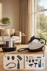 Buharlı Temizleyici Halı ve Koltuk Yıkama Cam Zemin Mutfak Temizleme Buhar Makinesi V22B+CB08C