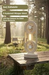 Şarjlı Masaüstü Vantilatör Çift Başlıklı 1200 Mah Işıklı Taşınabilir Masa Fanı F59 Beyaz