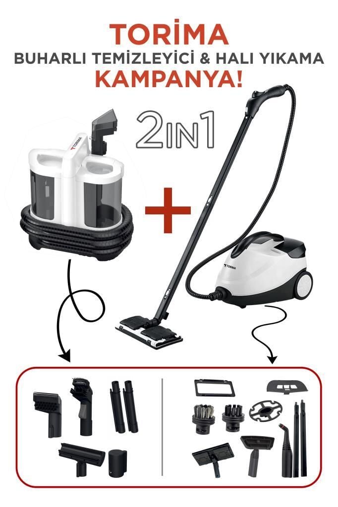 Torima V22B Koltuk ve Halı Yıkama Makinesi + CB-08C Çok Fonksiyonlu Buharlı Temizleyici