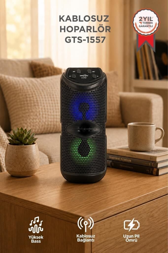 Bluetooth Hoparlör Rgb Işıklı Kablosuz Speaker GTS-1557 Siyah