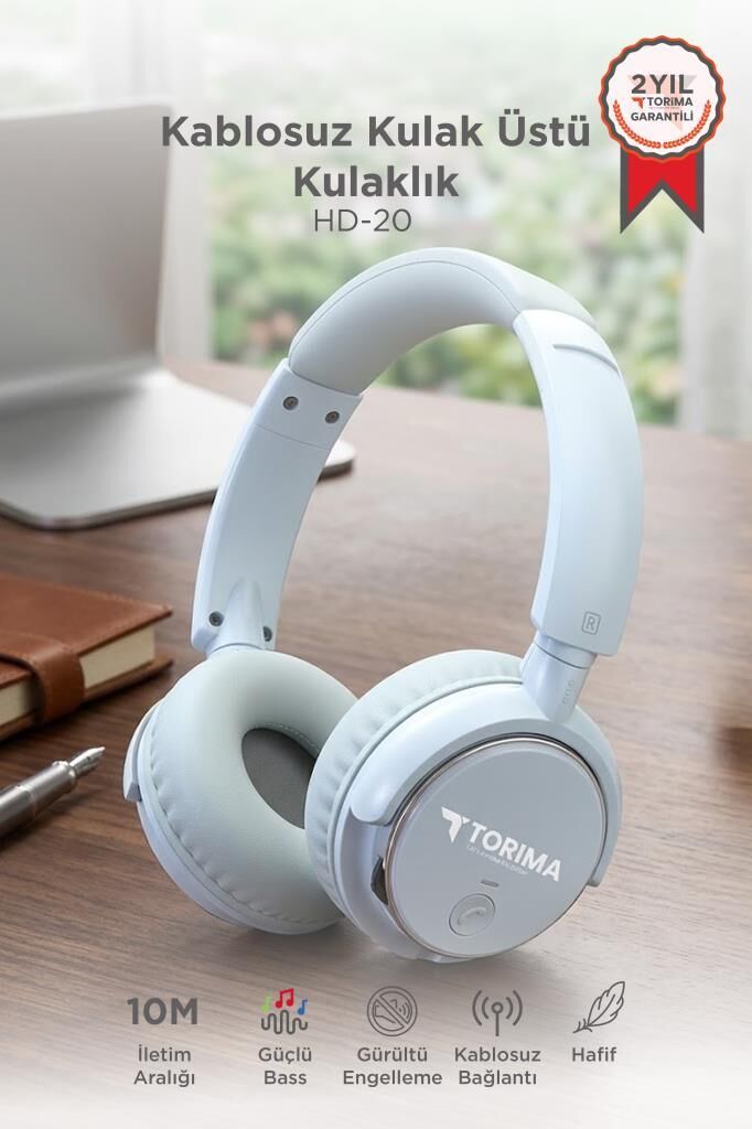 Bluetooth Kulaklık Kulak Üstü Kablosuz Kulaklık HD20 Mavi