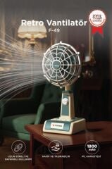 Vantilatör Retro Tasarımlı Masaüstü Mini USB Şarjlı Fan F49 Yeşil