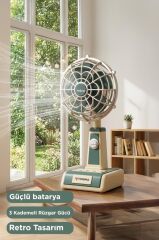 Vantilatör Retro Tasarımlı Masaüstü Mini USB Şarjlı Fan F49 Yeşil